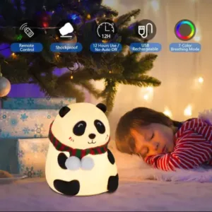 Rechargeable Silicone Panda Night Light for Kids | 7-Color LED Changing Lamp | Adorable Room Decor & Gift for Toddlers, Teens, & Valentine's Day Present| Soft BPA-Free Nightlight| Multicolour