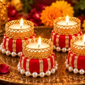 Arooman Red Metal Tealight Candle Holders for Home Décor – Set of 4 ( default, OS )